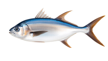 Fototapeta premium A vivid high-resolution side-profile photograph of a striking blue and silver fish swimming majestically, showcasing its aquatic grace