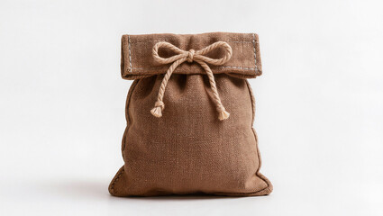 Obraz premium Rustic Jute Gift Bag with Bow on White Background