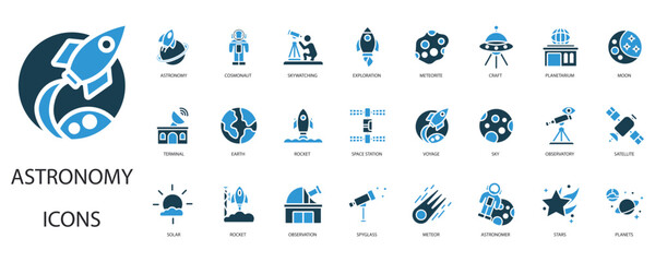 astronomy icons set outline and Flat Style,transparent background © sri