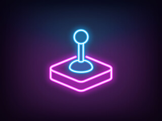 Outline neon control joystick, magenta blue. Neon arcade joystick, game joypad, control lever. Gaming stick handle, retro controller, vintage control console, manipulator handle. Vector © Дмитрий Майер