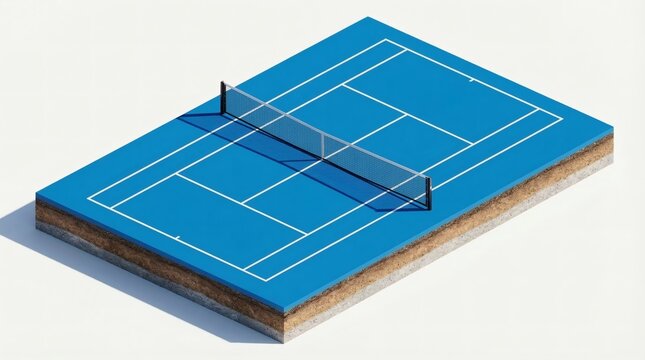 3D rendering of a tennis court on layered earth sections.