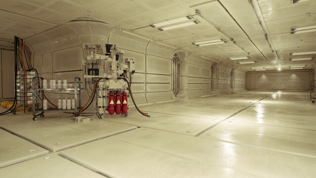 power generator and distribution panels with cables and red cylinders, control meters and gauges highlighting technical engineering environment and safety