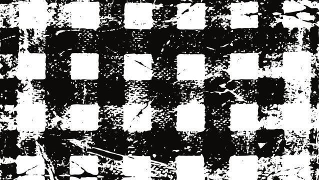 Black and white distressed grunge checkerboard pattern background texture