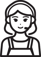Obraz premium Hand Drawn Female Customer Service Agent Black and White Avatar Illustration in Minimal Line Art Style Design