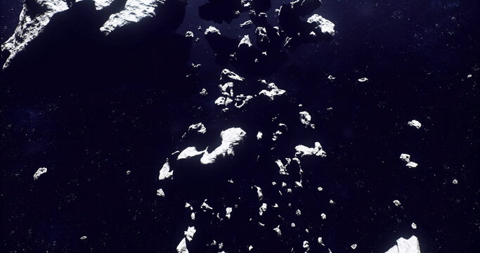 narrow asteroid corridor forming hazardous path, autopilot adjusts thrust to weave between massive boulders tight framing, deep perspective, palpable tension