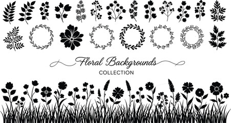 Black flower branch silhouette, minimalist botanical twig illustration, hand drawn garden nature element, spring floral icon, isolated on white background. (20 words) © Rahim 