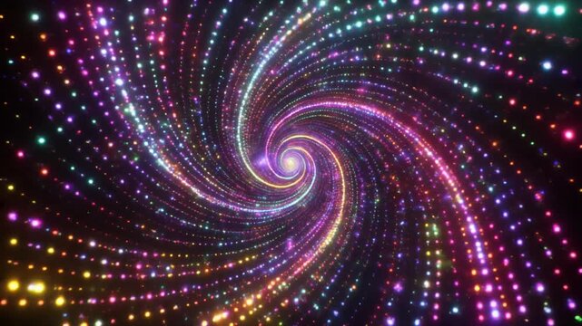 Vibrant abstract spiral tunnel of glowing neon lights creating a mesmerizing digital motion background ideal for futuristic themes and events, showcasing a dynamic visual journey