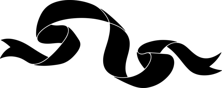 Elegant flowing black ribbon banner for decorative textual display or ornamental embellishment