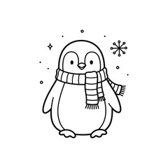 Obraz premium Cartoon Penguin With Scarf In Winter Scene.