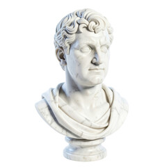 Classic White Marble Bust of a Roman Emperor with Detailed Features Isolated on transparent background