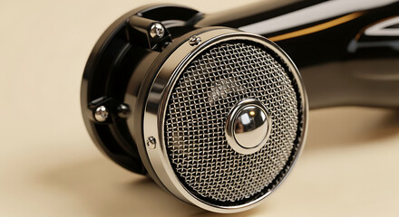 Close-up view of a vintage air intake filter on a classic vehicle.