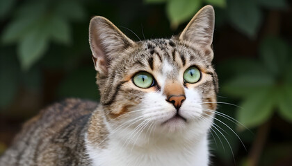 Obraz premium A striking portrait of a tabby cat with mesmerizing green eyes and detailed fur perfect for design use on transparent background