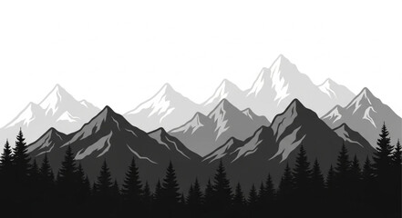 Mountain Range Silhouette with Trees.