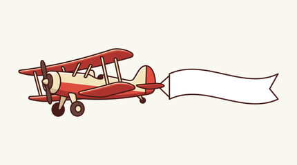 Red Cartoon Biplane with Banner Attachment. © Tukang