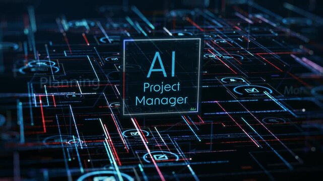 AI agent for Agile project management, AI automation workflow, project life cycle, conceptual animation (3d render)