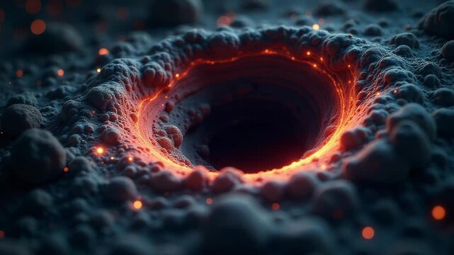 Video A black hole surrounded by lava, suggesting intense heat and energy