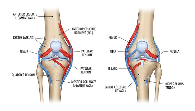 Anatomical Knee Diagram Showing Ligaments and Tendons