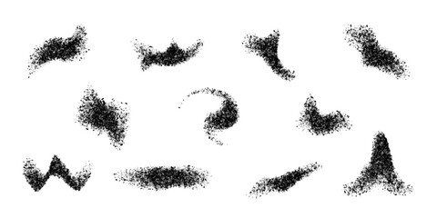 Fototapeta premium Dust powder. Dust particles scatter. Black grain dots forming curved marks on light background surface. Dark chaotic powder texture shapes. Abstract vector illustration.