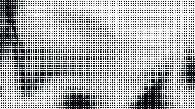 Abstract monochrome halftone pattern with grainy texture and blurred dark shapes retro design