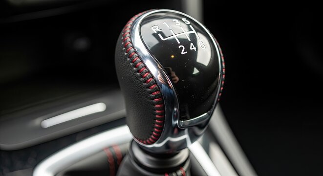 Manual transmission gearshift in car.