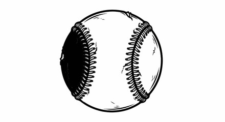 Hand-drawn baseball, black and white sketch on white background