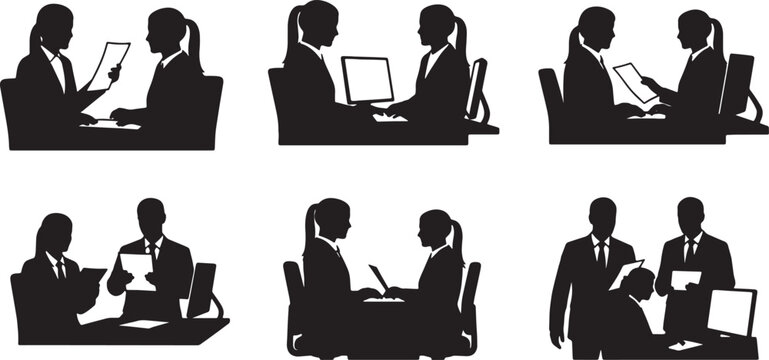 Black Solid Background Check Silhouettes Set of Six on White Background