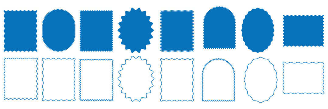 Rectangle shape frame with zigzag edge. Zigzag edge frame. Different size frames. Zigzag shape. scallop edge shape. Set of jagged rectangle, square shape element. set of various sizes, shapes frame