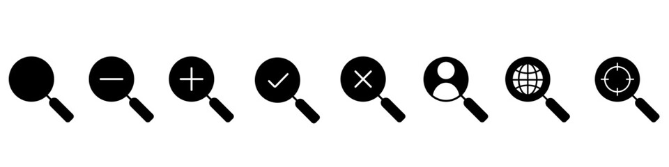 Search icon vector set. Magnifier Illustration sign collection. Find butto symbol. web navigation logo.