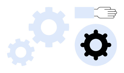 Obraz premium Collaboration concept. Collaboration with interlocked gears and a guiding hand teamwork. Collaboration enhances processes, integration, and cooperation. For business, manufacturing, teamwork