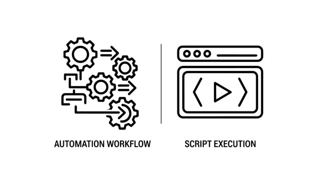 Automation workflow gears and script execution play button icons