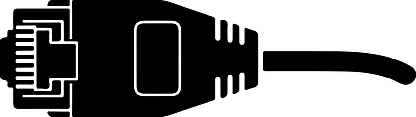 Single RJ45 ethernet cable silhouette vector illustration