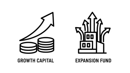 Obraz premium Growth capitai and expansion fund icons representing business investment and finance