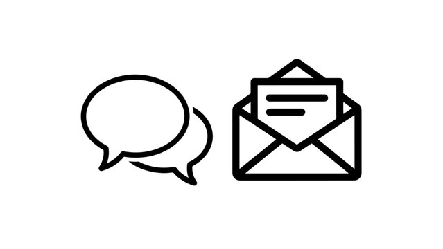 Chat bubbles icon and email envelope icon on white background for communication concepts