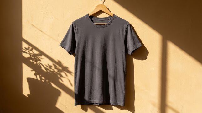 Gray tshirt on hanger with natural shadows