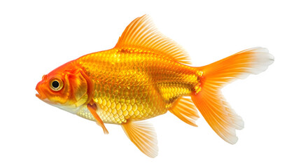Fototapeta premium Close-up of a vibrant orange goldfish, an isolated PNG on transparent background, seen in a clear side profile, perfect for aquatic-themed digital projects.