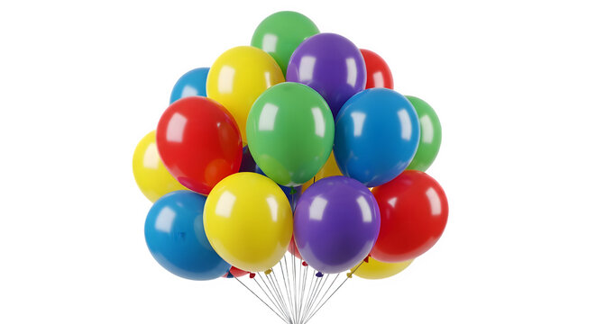 Colorful festive helium balloons bundled together for a party celebration display on transparent background