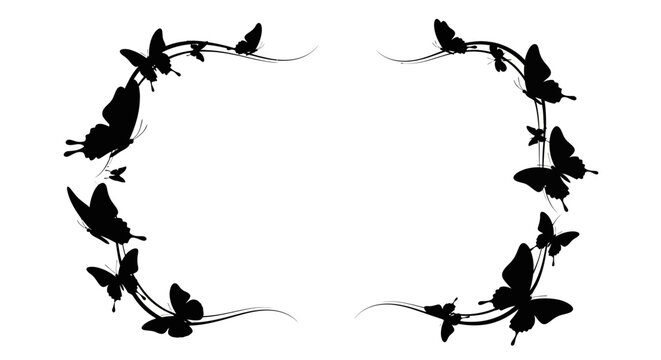Decorative Butterfly Silhouette Border Frame Vector Isolated on White