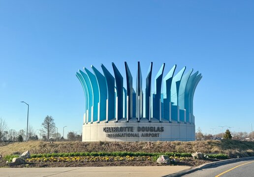 The entrance sign to the Charlotte Douglas International Airport