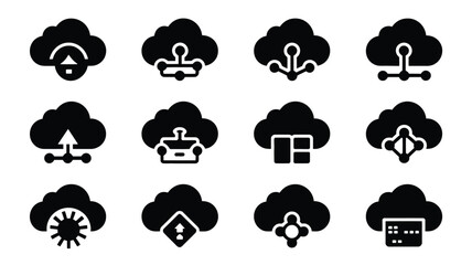 Fototapeta premium Cloud data storage icons set with various symbolic representations