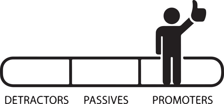 Of person giving thumbs up next to promoters label on scale net promoter score customer satisfaction