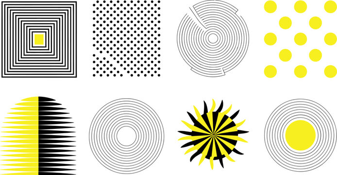 Geometric patterns with yellow and black circles