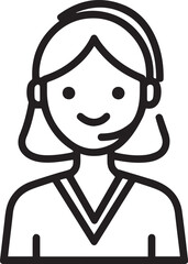 Obraz premium Hand Drawn Female Customer Service Agent Black and White Avatar Illustration in Minimal Line Art Style Design