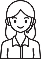 Obraz premium Hand Drawn Female Customer Service Agent Black and White Avatar Illustration in Minimal Line Art Style Design