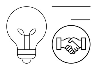 Innovation concept. Light bulb and handshake icons illustrate creativity and teamwork, promoting innovation in problem-solving. Innovation drives partnerships, collaboration, and success. Suitable © robu_s