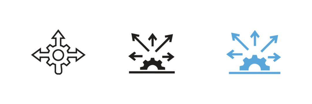 flexibility icon set, vector symbol, adaptability and agility, dynamic business strategy, workflow management.