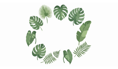 Watercolor tropical plant wreath style set with monstera palm and jungle leaves botanical illustration isolated on white background © Rimu