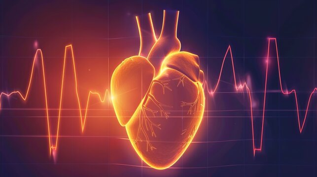 Medical illustration of arrhythmia, a condition characterized by irregular, fast, or slow heart rhythm due to abnormal electrical signals in the heart. Includes atrial fibrillation, tachycardia,