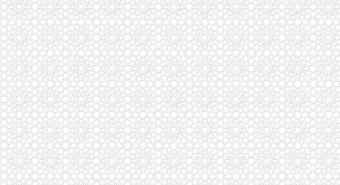 Islamic pattern elegant white arabic ornament geometric design with light gray shadow oriental background and traditional arabesque motif.