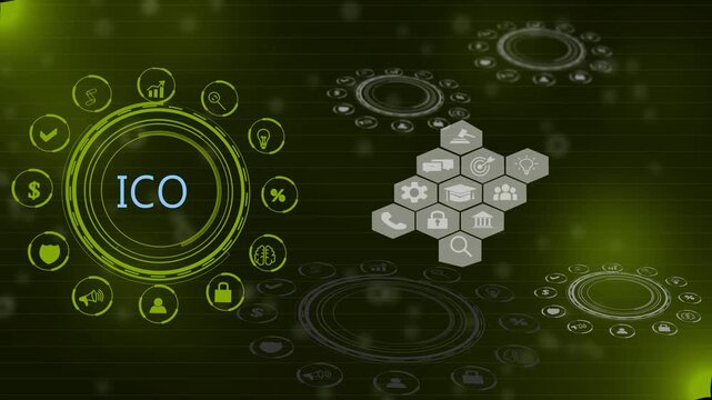 Business, Technology, Internet and network concept. ICO Initial Coin Offering. a futuristic holographic advanced HUD circle platform Business, Technology network background concept. 4k motion