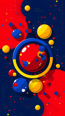Obraz premium Abstract geometric spheres floating red blue yellow background